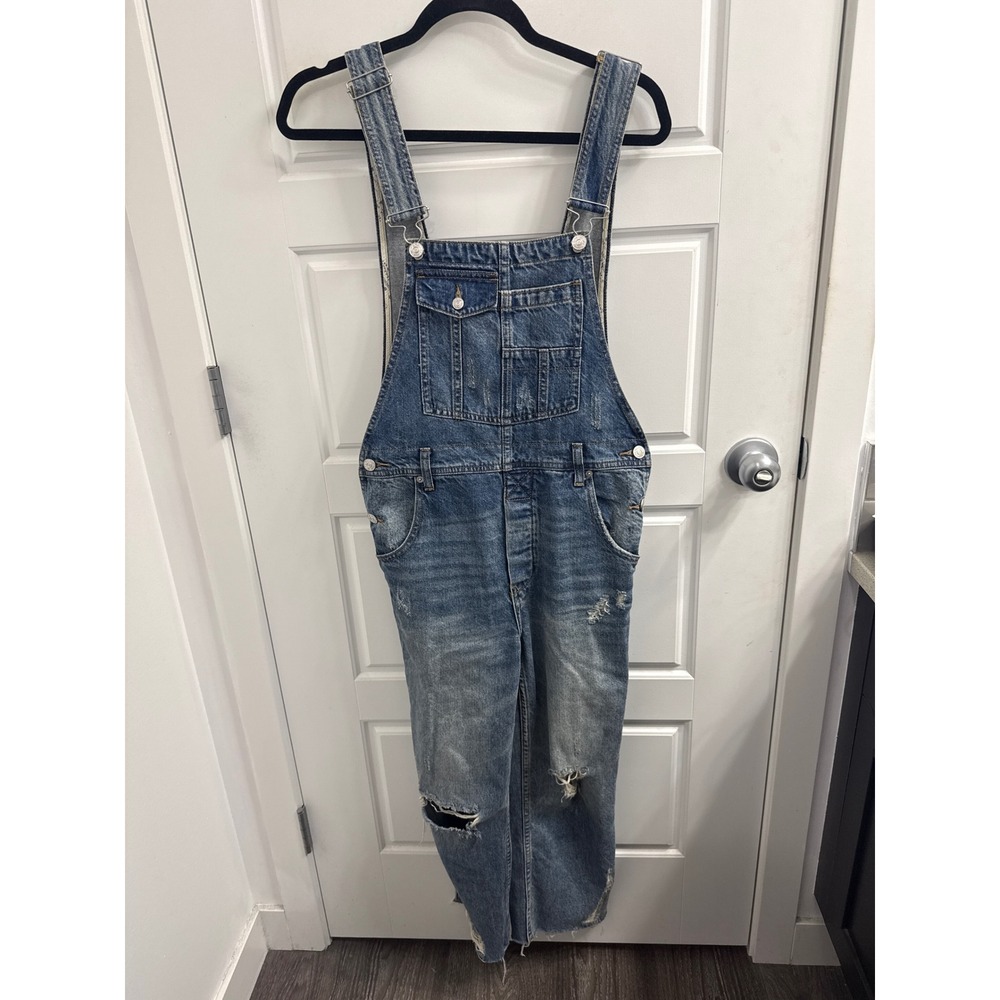 We The Free Free People Distressed Denim Overalls Medium Wash Size 24 Distressed